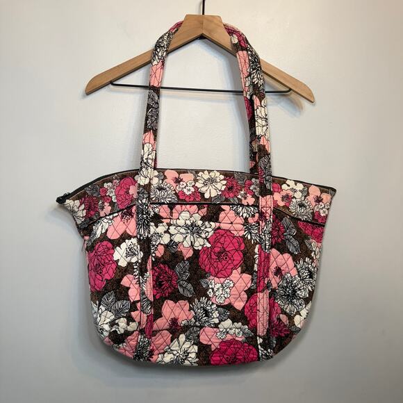 Vera Bradley Women's Mocha Rouge Floral Print Quilted Zip Tote Bag - Picture 1 of 12
